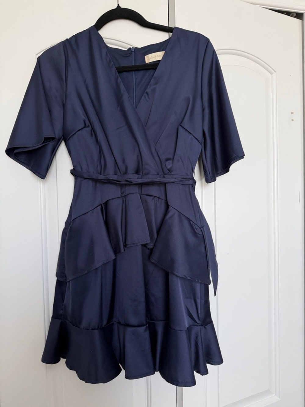 Alter’d State Elegant Navy Tiered Wrap Mini Dress with Self-Tie Waist size Small